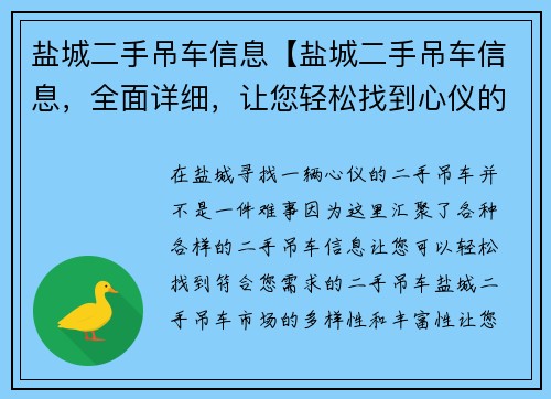 盐城二手吊车信息【盐城二手吊车信息，全面详细，让您轻松找到心仪的二手吊车】